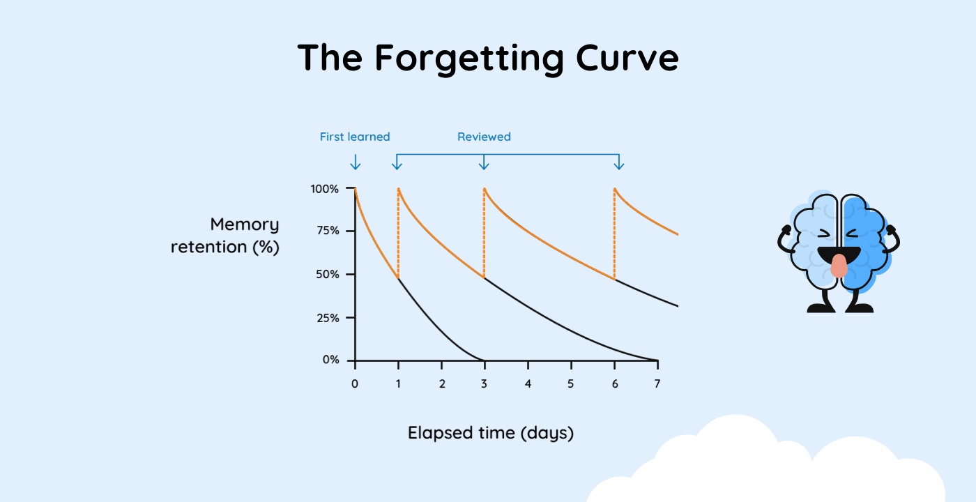 The Ebbinghaus forgetting curve — 67% of new information is forgotten within 24 hours
